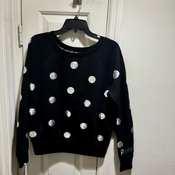 PINK VS Rare crew neck sweats with polka dots silver sequins - Picture 10 of 10